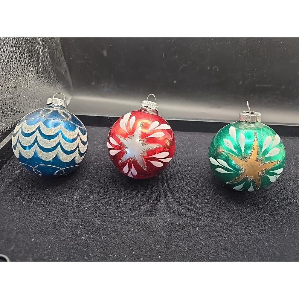 3 Vtg West Germany Glass Christmas Tree Ornaments Glitter Balls 25G